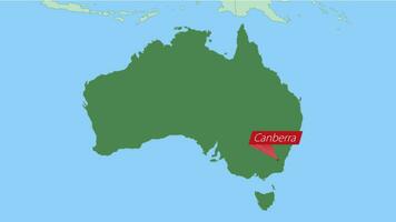 Map of Australia with pin of country capital. vector