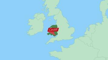 Map of Wales with pin of country capital. vector