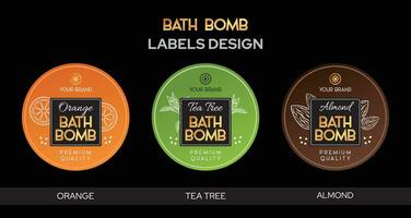 bañera bomba etiquetas diseño, naranja bañera bomba, té árbol almendra bañera bomba etiquetas alto calidad editable vector archivo puro y natural jabón embalaje diseño, aromaterapia hecho a mano jabón etiqueta diseño