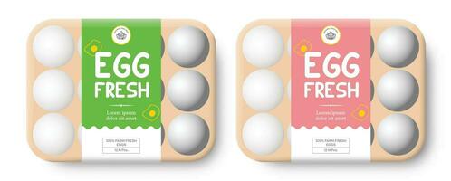 Egg label design Chicken Egg box packaging design. Minimal vector packaging design layouts set. Egg tray vector illustration. Egg logo design