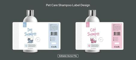 Dog shampoo label design, Cat shampoo label design, Pet care products label design, packaging design, Editable vector file bottle label illustration