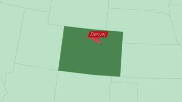 Map of Colorado with pin of country capital. vector