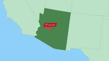 Map of Arizona with pin of country capital. vector