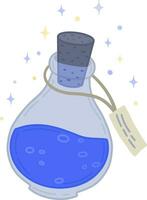 Vector illustration of a magic elixir. A bottle with a magic elixir for love spells, witchcraft and divination. Magical illustration and alchemy. A bottle with a miracle potion.