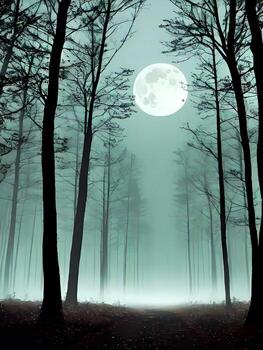 View Of Mysterious Forest At Night. Generative AI photo