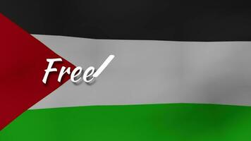 Animation of the Palestinian flag flying. free palestine text animation. video