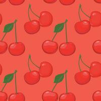 Seamless pattern with cherry on a red background. Flat style vector illustration for summer stylish design, wallpapers, packaging, textiles, fabrics.