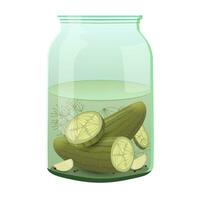 A jar of pickles with an umbrella and a straw. vector