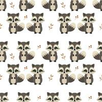 Raccoon cute seamless pattern, cartoon background with leaves vector illustration. Perfect for kids apparel,fabric, textile, nursery decoration,wrapping paper.