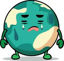 Earth fallen sick vector illustration, globe, world crying and tearing, sad Mother Earth, cartoon sick planet Earth crying stock vector image