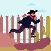 Illegal Alien sneaking through the border flat style vector illustration, trespassing, guy running out of country, trespassing border, illegal immigrant stock vector image