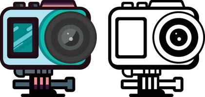 action camera cartoon vector illustration, action cam , video recorder vector image , colored and black and white line art stock clip art