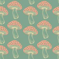 Seamless pattern. Vector flat fly agaric mushroom . vintage colors