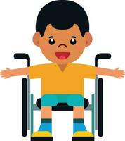 Special needs child on a wheelchair flat style vector illustration, special needs kid, special needs boy on a mobility chair stock vector image