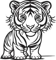 Black and white illustration for coloring animals, cute tiger vector