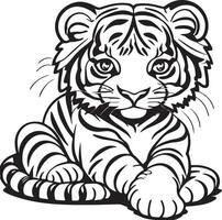 Black and white illustration for coloring animals, cute tiger vector