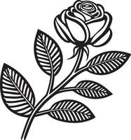 Rose Flower Clipart Black White Images. Hand drawn roses. Sketch rose flowers with leaves vector