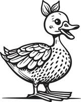 negro y blanco ilustración para colorante animales, colorante libro y linda pato. vector