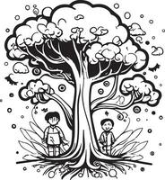 Trees cartoon coloring page illustration vector. For kids coloring book. vector