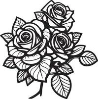 Rose Flower Clipart Black White Images. Hand drawn roses. Sketch rose flowers with leaves vector