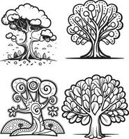 4arboles dibujos animados colorante página ilustración vector. para niños colorante libro. vector