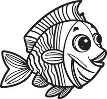 Black and white illustration for coloring animals, coloring book and cute fish. vector