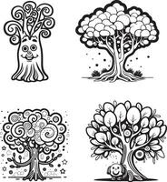 4Tree cartoon coloring page illustration vector. For kids coloring book. vector