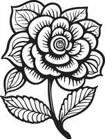 Rose Flower Clipart Black White Images. Hand drawn roses. Sketch rose flowers with leaves vector