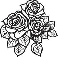 Rose Flower Clipart Black White Images. Hand drawn roses. Sketch rose flowers with leaves vector