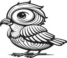 Cute Bird in black and white for coloring book. Cute bird. vector