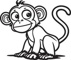 Monkey cartoon characters isolated on white background. Illustration for children. Coloring book. Coloring page. vector