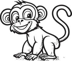 Monkey cartoon characters isolated on white background. Illustration for children. Coloring book. Coloring page. vector