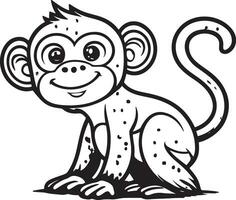 Monkey cartoon characters isolated on white background. Illustration for children. Coloring book. Coloring page. vector