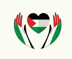 Palestine Flag Emblem Heart With Hands Symbol Middle East country Abstract Design Vector illustration