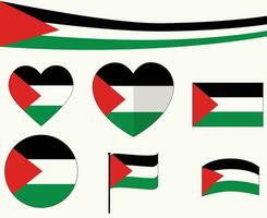 Palestine Flags Heart Ribbon Emblem Middle East country Icon Vector Illustration Abstract Design Element