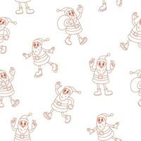 Christmas seamless pattern with retro Santa Claus. Groovy funky vector illustration in line style.