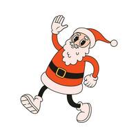 Funny Santa Claus character. Groovy vector illustration in retro style.