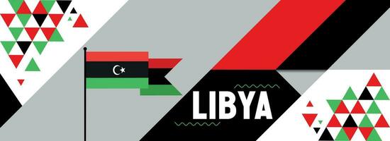 Libya national or independence day banner design for country celebration. Flag of Libya with modern retro design and abstract geometric icons. Vector illustration.