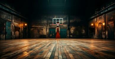 Basketball arena, old college gym - AI generated image photo