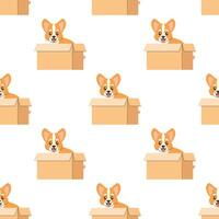 Seamless pattern of a corgi dog in a box , adoption vector