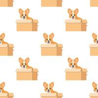 Seamless pattern of a corgi dog in a box , adoption vector