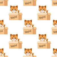 Seamless pattern cat in a box , adoption, in a shelter vector