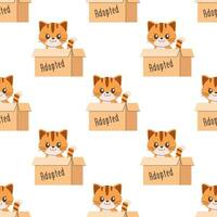 Seamless pattern cat in a box , adoption, in a shelter vector