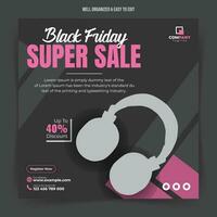 Black Friday super Sale trendy Social Media Post Template. vector