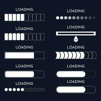 Set loading on monitor technology concept design. HUD loading process and status bars, vector interface icons. HUD loading bars on digital screen, dashboard panel UI