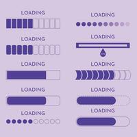 Set loading on monitor technology concept design. HUD loading process and status bars, vector interface icons. Purple elements. HUD loading bars on digital screen, dashboard panel UI