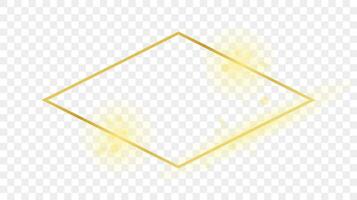 Gold glowing rhombus  shape frame isolated on background. Shiny frame with glowing effects. Vector illustration.