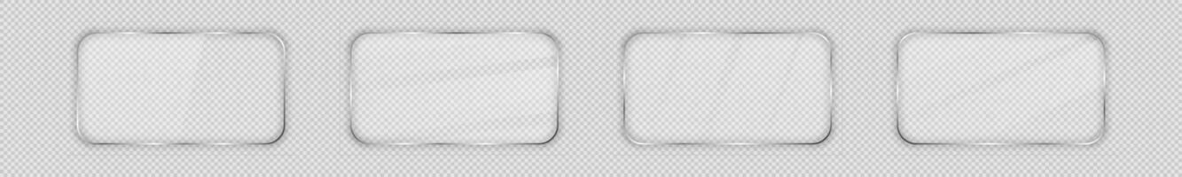 Set of four glass plates in rounded rectangular frame isolated on background. Vector illustration.