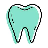 Tooth linear doodle icon with blue shape. Dental care. Dental treatment symbol. Corrective Orthodontics. vector