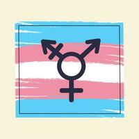 Transgender rainbow flag banner with neutral gender symbol. Blue, Pink and White brush strokes. Gender identity, gender choice, gender transition, gender self-determination concept. vector